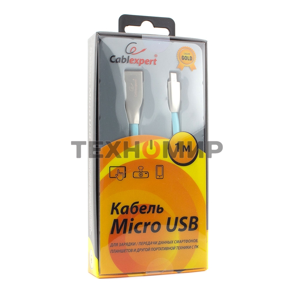Кабель USB2.0 Cablexpert CC-G-mUSB01Bl-1M, AM/microB, серия Gold, длина 1м, синий, блистер