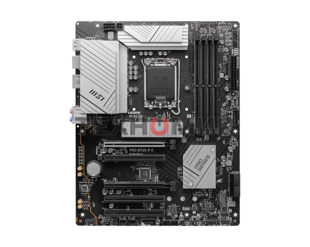 Материнская плата MSI PRO B760-P II, LGA 1700, Intel B760, 4xDDR5, 4xSATA, 2xM.2, 1xPCI-E 4.0 x16, 1xPCI-E 4.0 x4, 3xPCI-E 3.0 x1, 1xHDMI, 1xDP, 1xRJ45 2.5Gb, 1xUSB-C 3.2 Gen 2, 2xUSB-A 3.2 Gen 1, 2xUSB-A 2.0, 5x3.5мм, TOSLINK, 7.1, Standard-ATX