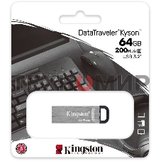 Флешка USB Kingston KYSON (DTKN/64GB), 64Gb, USB 3.2 Gen 1, R/W 200/60, серебристый/черный