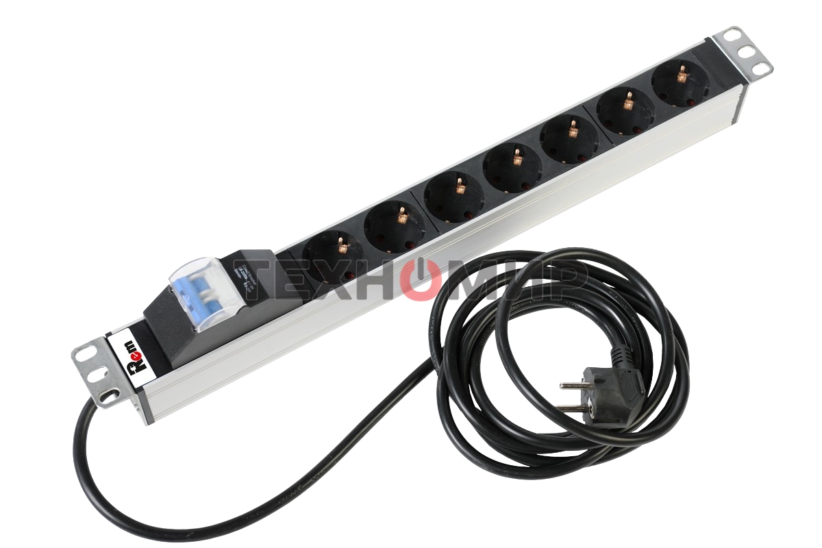 Блок розеток Rem-16 с авт. 16А, 7 Shuko, алюм., 19