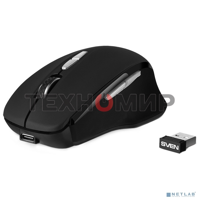 Мышь беспроводная SVEN RX-590SW черный, 1600 dpi, радиоканал, Bluetooth, USB, кнопки - 7