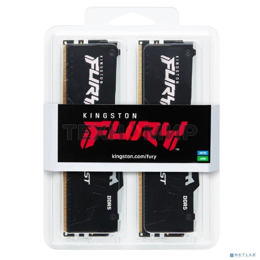 Оперативная память Kingston Fury Beast AMD, DDR5, 64Gb (2x32 Gb), 6000 MHz, CL36, радиатор, черный