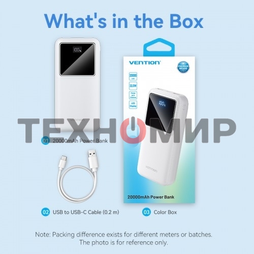 Портативный аккумулятор Vention 20000mAh(M/C-A/A)22.5W Черный с LED Дисплеем
