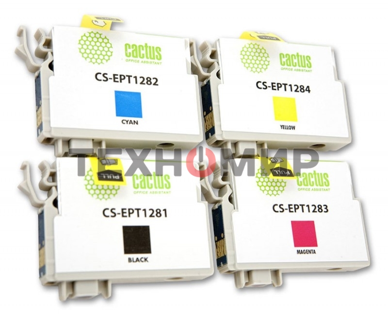 Картридж струйный Cactus CS-EPT1285 черный/голубой/пурпурный/желтый (31 мл) для Epson Stylus SX125/SX425W/SX420W/S22/Office BX305F/BX305FW