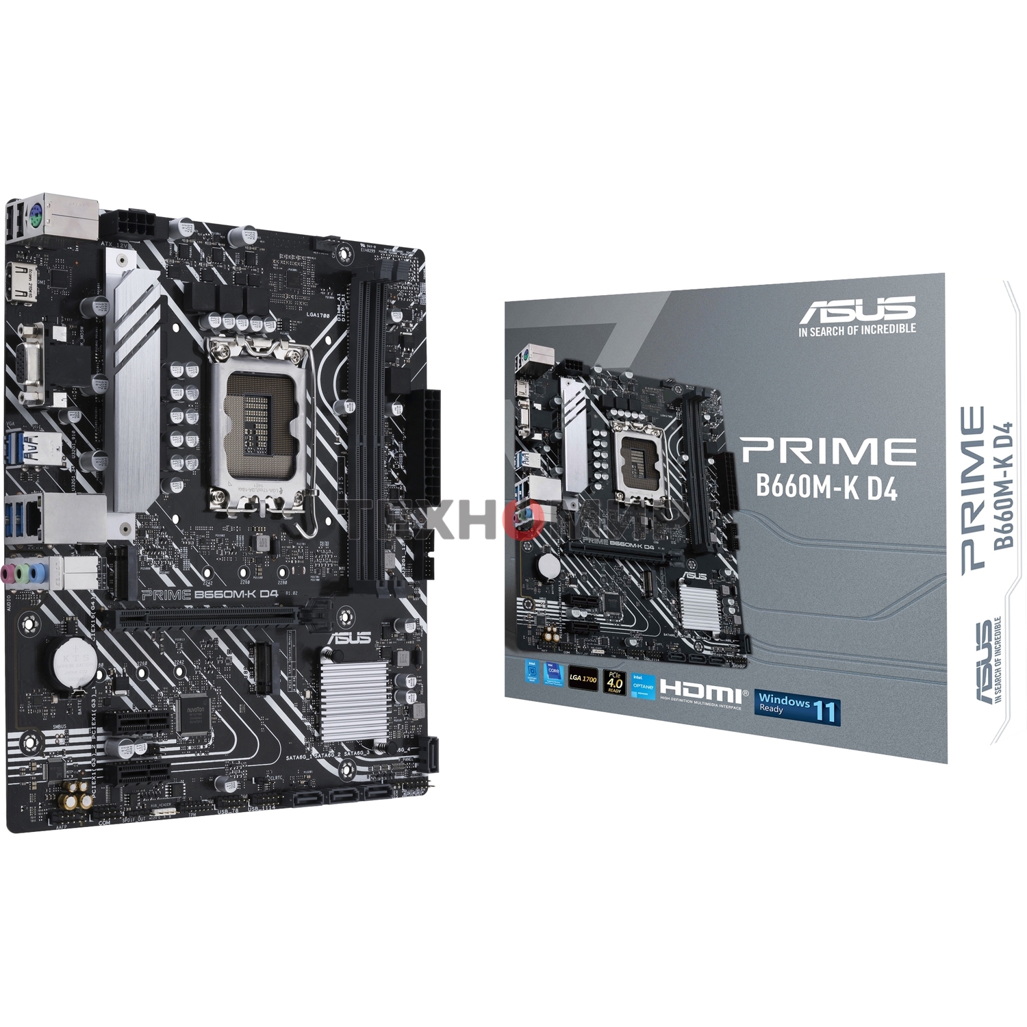 Материнская плата ASUS PRIME B660M-K D4, Socket LGA 1700, Intel B660, 2xDDR4, 4xSATA, 2xM.2, 1xPCIe 4.0 x16, 2xPCIe x1, 1xHDMI, 1xVGA, 1x 1Gb LAN, 4xUSB-A 3.2 Gen 1, 2xUSB-A 2.0, 3x3.5 мм, 7.1, mATX