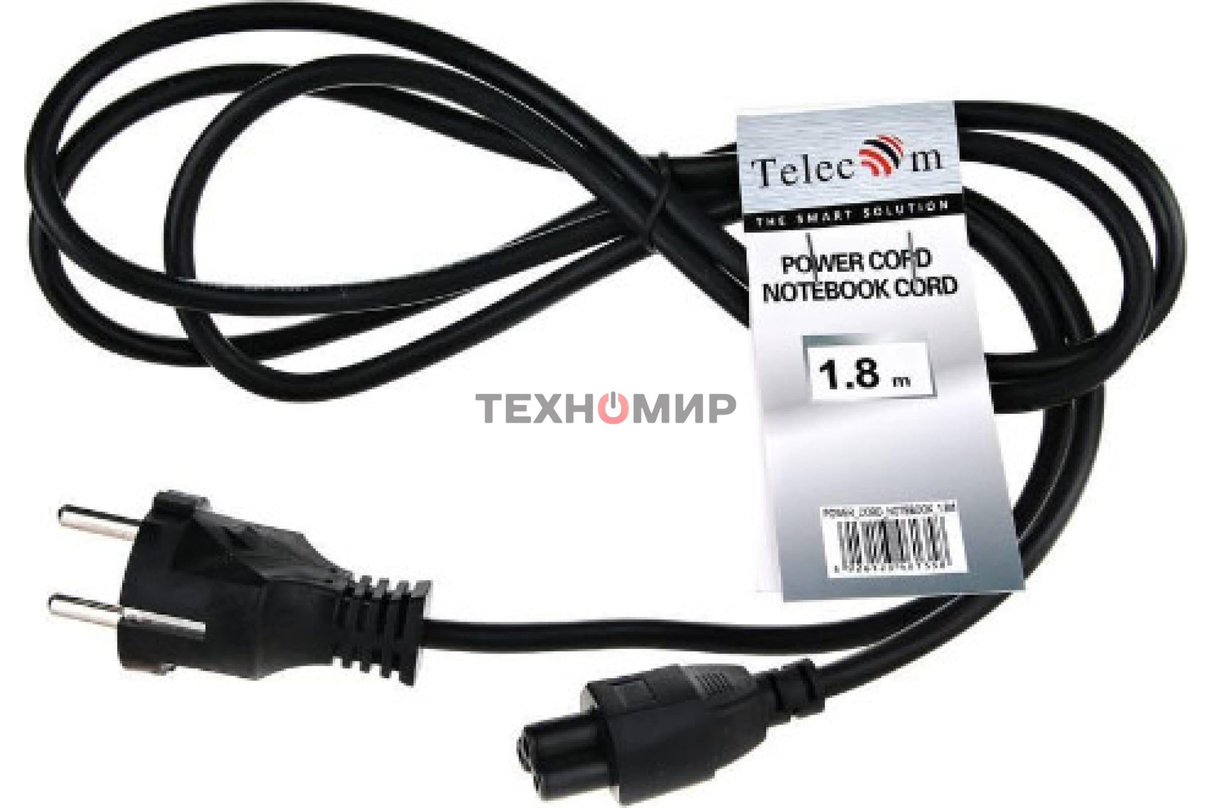 Кабель питания для ноутбуков Telecom 1.8m, 3-pin, с заземлением, 220V (Европейский стандарт)