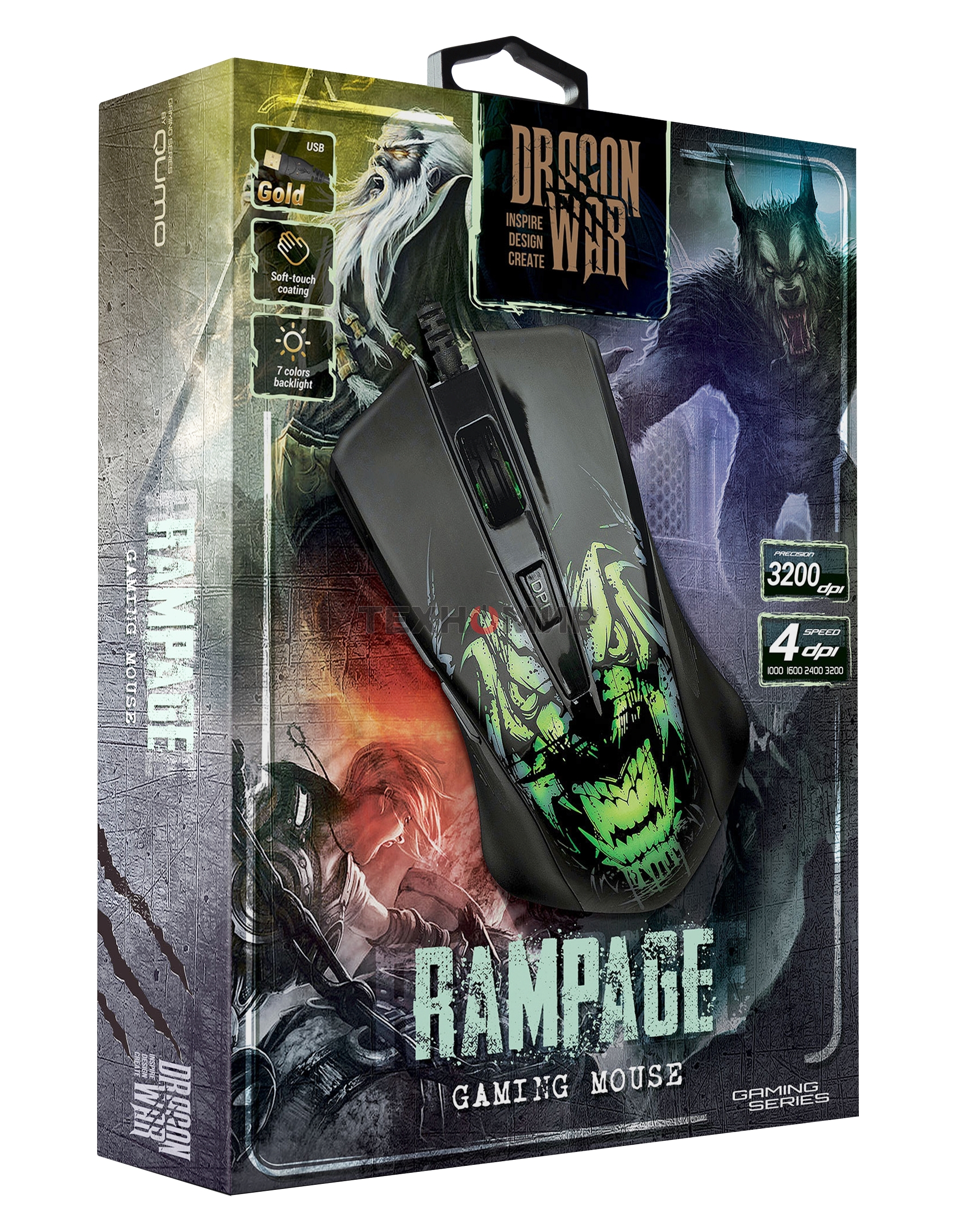 Мышь проводная Qumo Rampage M49 черный, 3200 dpi, USB, кнопки - 6