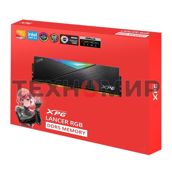 Оперативная память XPG Lancer, DDR5, 32Gb (2x16Gb), 6400MHz, CL32, DIMM, с радиаторами, RGB, черный