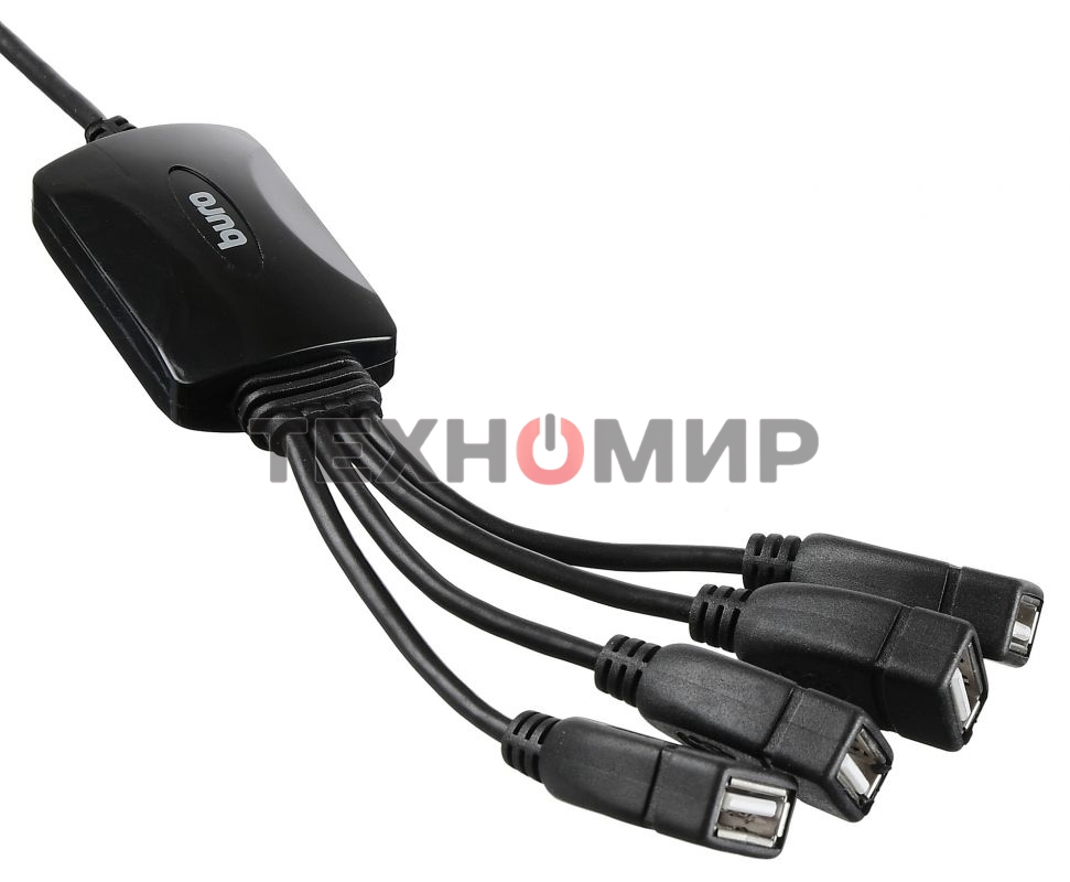 Разветвитель USB 2.0 Buro BU-HUB4-0.3-U2.0-Splitter 4порт. черный