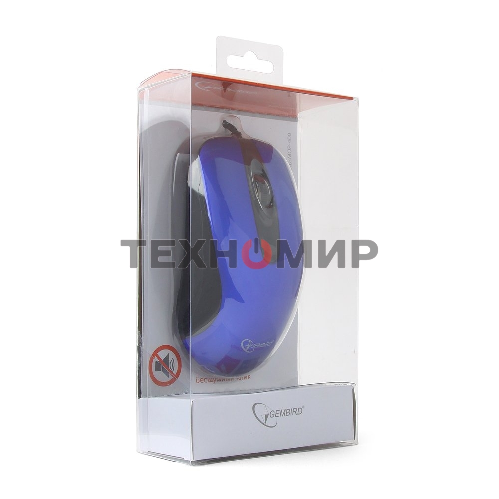 Мышь проводная Gembird MOP-400-B синий, 1000 dpi, USB, кнопки - 3