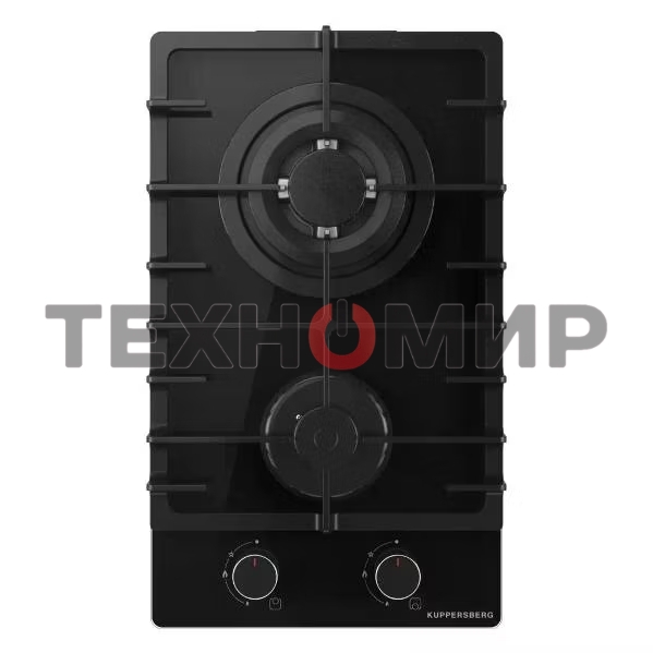 Газовая варочная панель Kuppersberg FG 36 B газ, High-Tech, 30 см, автоматический электроподжиг, газ-контроль, форсунки под сжиженый газ, SABAF конфорки, чугунные решетки, цвет черный, цвет фурнитуры черный
