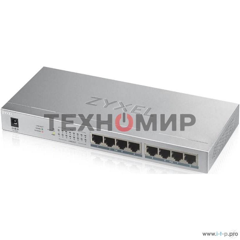 Коммутатор Zyxel GS1008HP Switch PoE +, 8xGE PoE +, tabletop, metal, silent, budget PoE 60 W