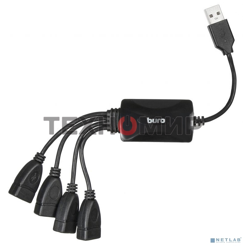Разветвитель USB 2.0 Buro BU-HUB4-0.3-U2.0-Splitter 4порт. черный