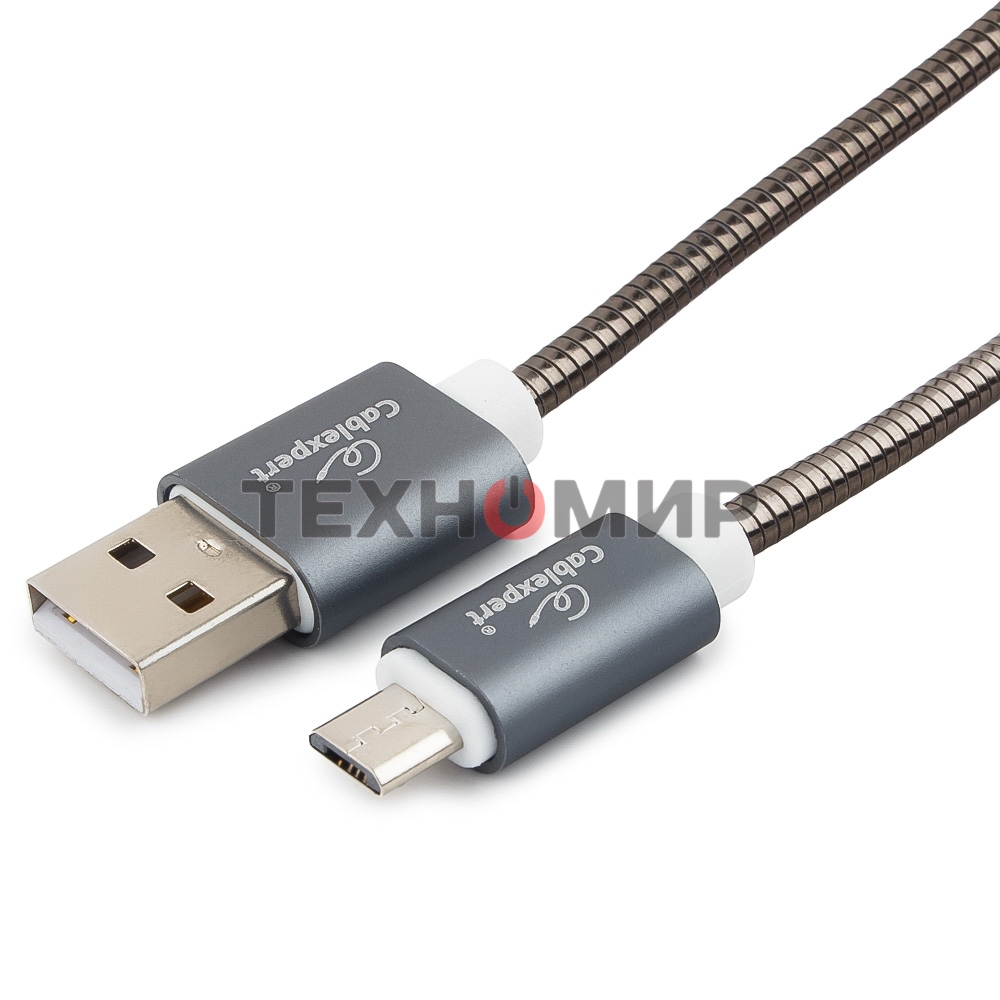Кабель USB2.0 Cablexpert CC-G-mUSB02Gy-1.8M, AM/microB, серия Gold, длина 1.8м, титан, блистер
