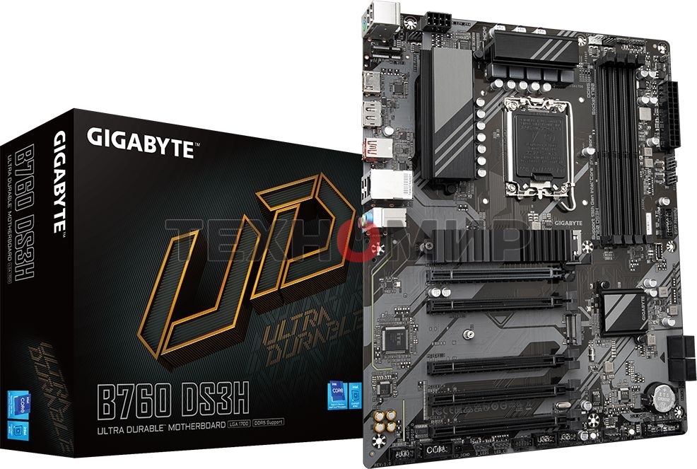 Материнская плата Gigabyte B760 DS3H, LGA 1700, Intel B760, 4xDDR5, 4xSATA, 2xM.2, 1xPCIe 4.0 x16, 4xPCIe 3.0 x1, 1xHDMI, 1xDP, 1x 1Gb LAN, 1xUSB 3.2 Gen 2, 1xUSB 3.2 Gen 2x2, 4xUSB 2.0, 3x3.5 мм, 7.1, ATX