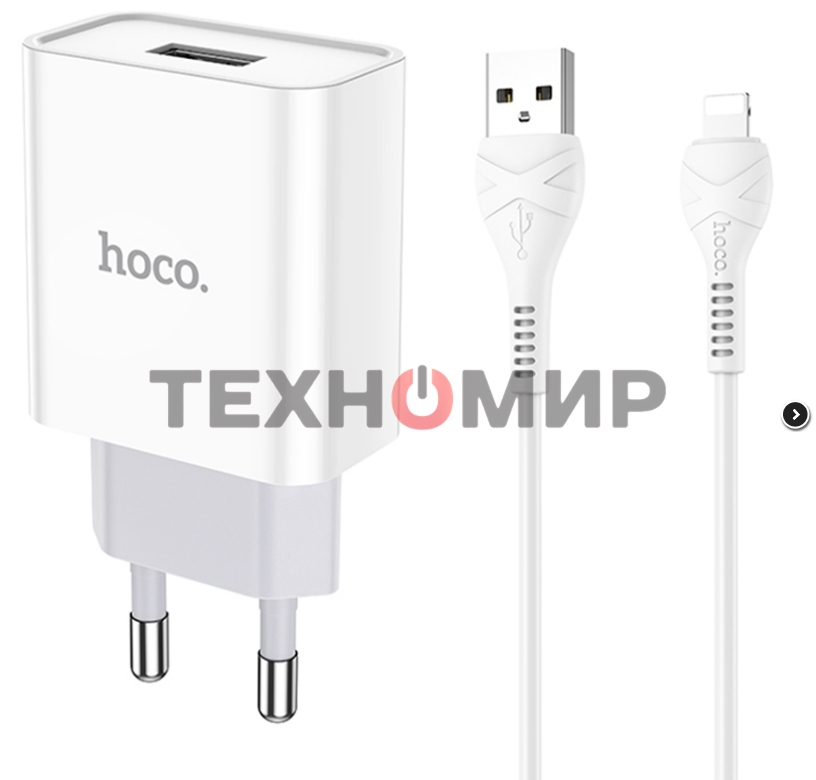 Блок питания (сетевой адаптер) HOCO C81A Asombroso single 1xUSB с кабелем USB-Lightning, 2.1A, 10W