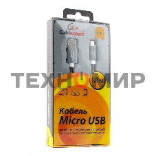 Кабель USB2.0 Cablexpert CC-G-mUSB02Gy-1.8M, AM/microB, серия Gold, длина 1.8м, титан, блистер