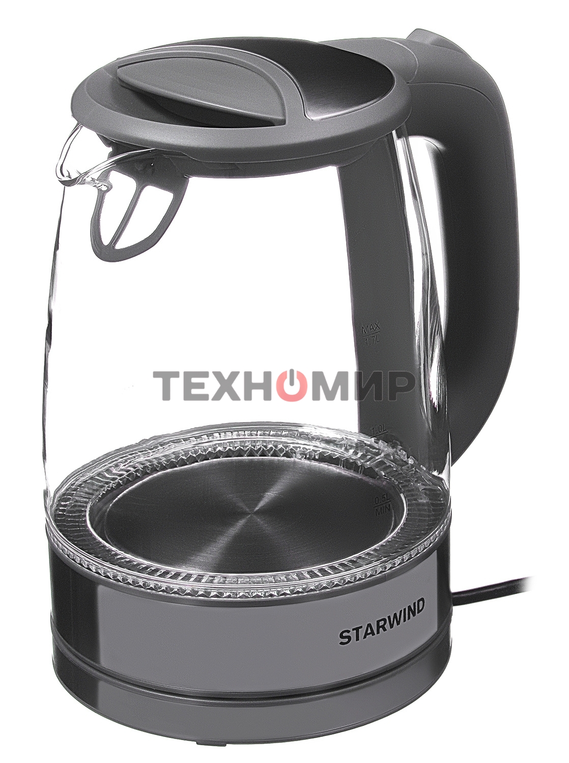 Чайник электрический Starwind SKG2315 1.7 л, 2200 Вт, серый/серебристый (корпус: стекло)