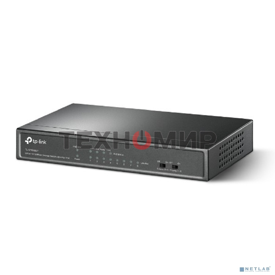 Коммутатор TP-Link 8-Port 10/100Mbps Unmanaged Switch with 4-Port PoE, metal case, desktop mount, PoE budget 41W.