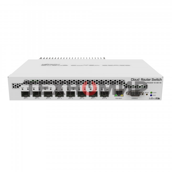 Коммутатор MikroTik CRS309-1G-8S+IN 8 SFP+, dual-core 800MHz CPU, 512MB RAM, POE, RS232 serial port