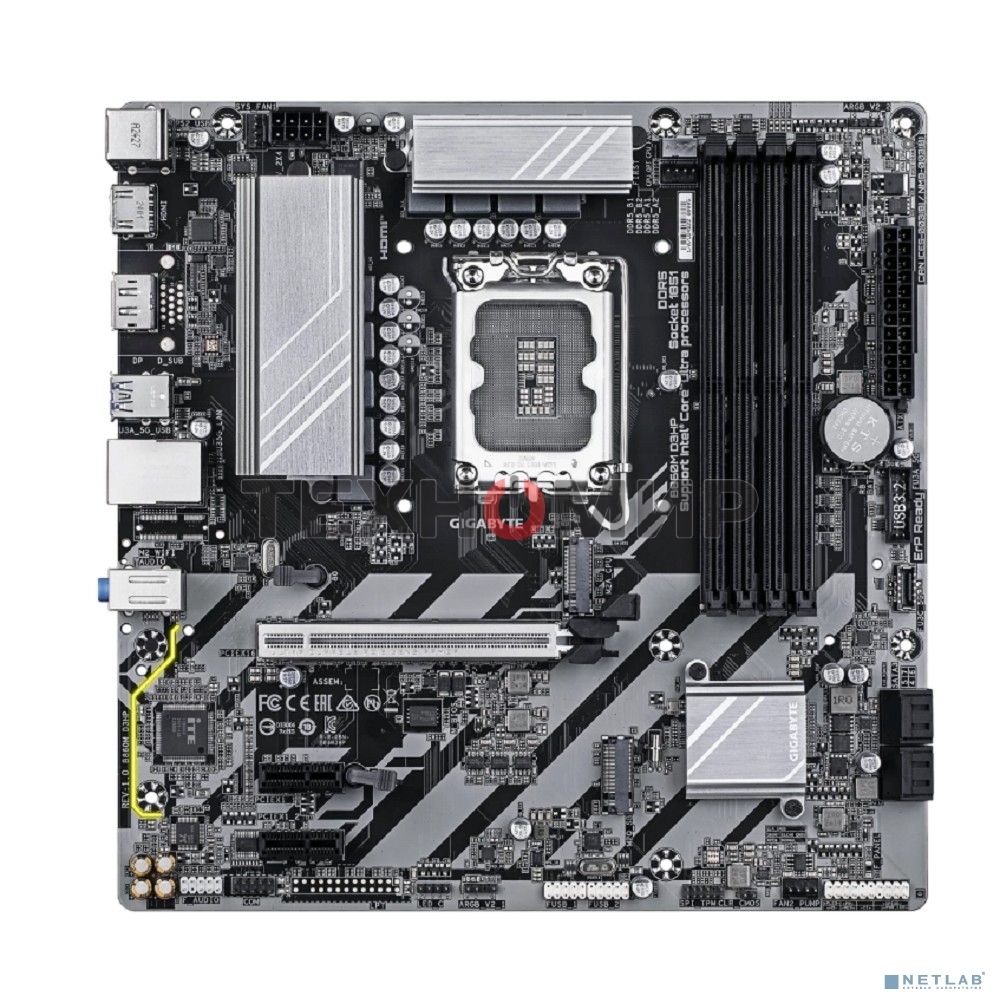 Материнская плата Gigabyte B860M D3HP, LGA 1851, Intel B860, 4xDDR5, 4xSATA, 2xM.2, 1xPCIe 5.0 x16, 2xPCIe x1, 1xHDMI, 1xDP, 1x 1Gb LAN, 3xUSB-A 3.2 Gen 1, 3xUSB-A 2.0, 1xUSB-C 3.2 Gen 1, 3x3.5 мм, 7.1, mATX