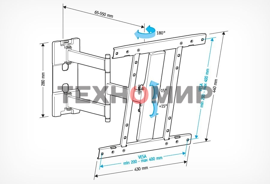 Кронштейн для LCD Holder LCD-SU4601-B черный, диагональ экрана 26″–50″до 35кг.