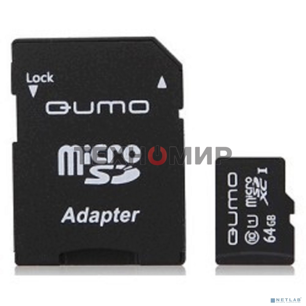 Флеш карта QUMO QM64GMICSDXC10U1 64Gb MicroSDXC Class 10 UHS-I, SD adapter