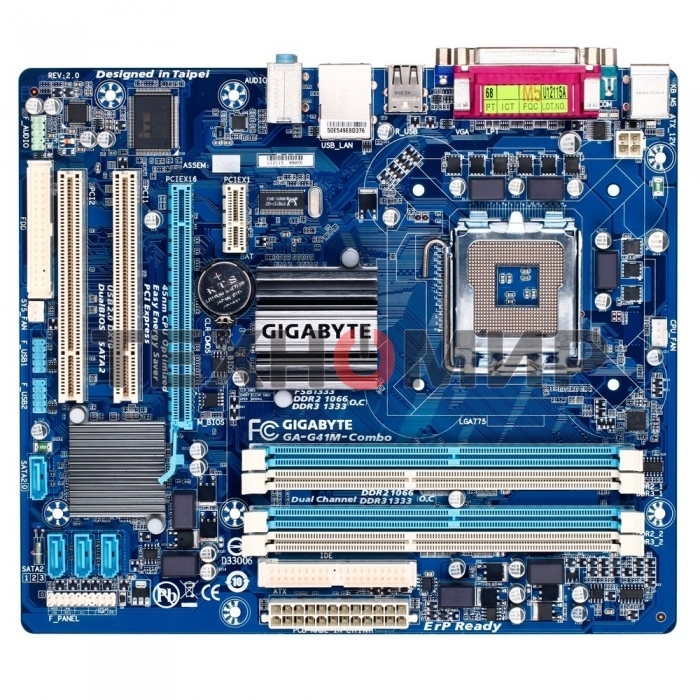 Материнская плата Gigabyte GA-G41M-COMBO-GQ (rev.3), LGA 775, Intel G41, 4xDDR2/DDR3, 4xSATA, 1xPCIe 1.1 x16, 1xPCIe 1.1 x1, 1xVGA, 1x 1Gb LAN, 4xUSB 2.0, 3x3.5 мм, 5.1, Micro ATX