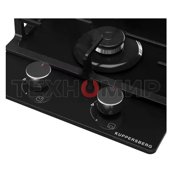 Газовая варочная панель Kuppersberg FG 36 B газ, High-Tech, 30 см, автоматический электроподжиг, газ-контроль, форсунки под сжиженый газ, SABAF конфорки, чугунные решетки, цвет черный, цвет фурнитуры черный