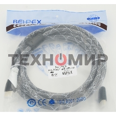 Кабель аудио-видео Behpex черный jack HDMI (m)/HDMI (m) 5м. феррит.кольца позолоченные контакты серый