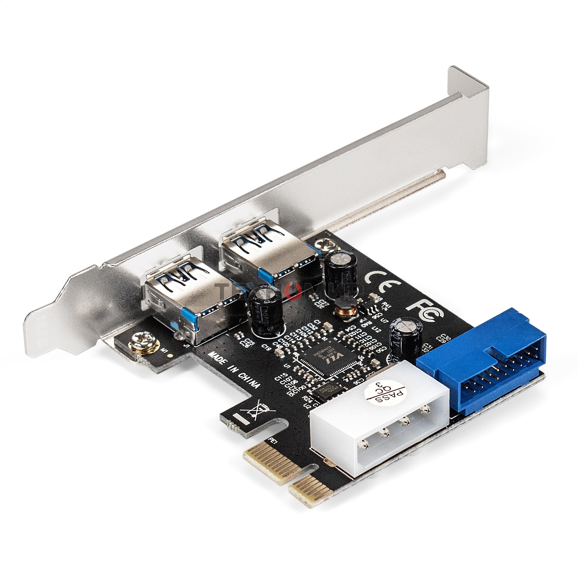 Контроллер ExeGate EXE-342 (PCI-E x1 v2.0, 2хUSB 3.0 ext.+ 1х19pin int. (внутренние коннекторы для подключения 2хUSB 3.0 портов на корпусе), разъем доп.питания, VIA Labs Chipset VL805)