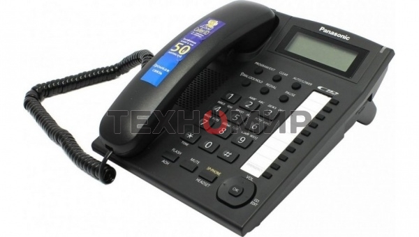 Телефон проводной Panasonic KX-TS2388RUB черный индикатор вызова,повторный набор последнего номера,4 уровня громкости звонка