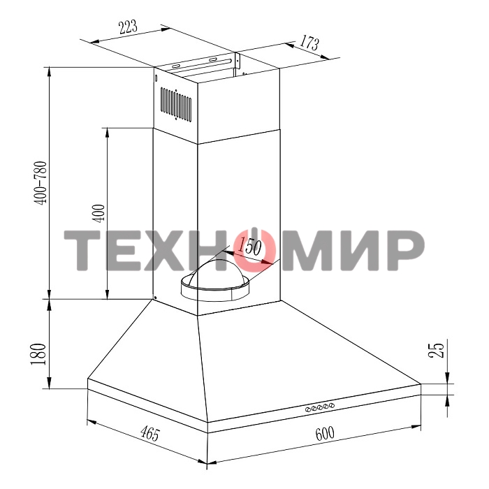 Вытяжка каминная Evelux Favorite 60 W белый, 60 см, 750 куб. м/ч, 45 дБ