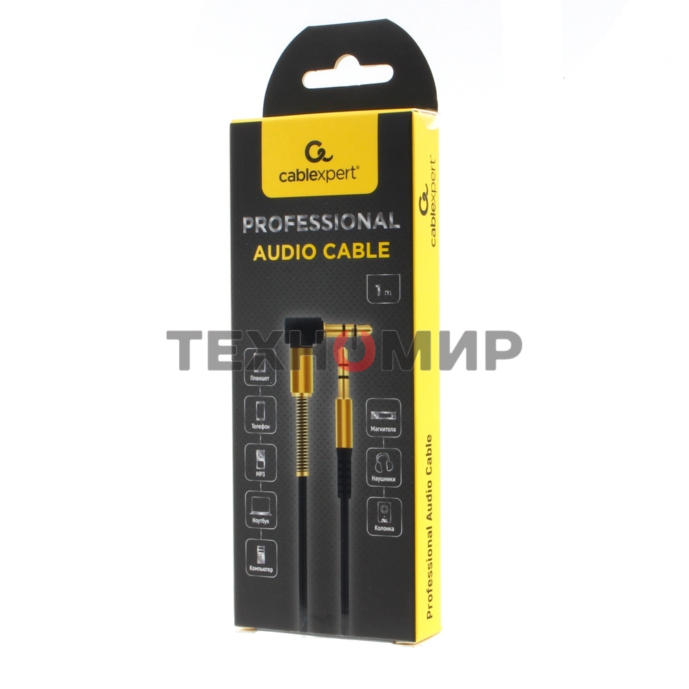 Кабель Cablexpert аудио 90˚ CCAB-02-35MML-1MB. 3.5 Jack (M)/3.5 Jack (M), черный, 1м, блистер