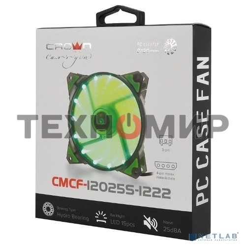 Вентилятор для корпуса Crown CMCF-12025S-1222 черный/зеленый, 120 мм, 1650 об/мин, 28 дБ, 3 pin