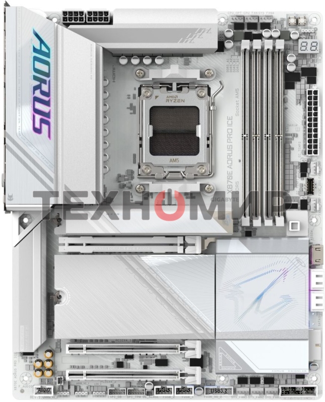Материнская плата Gigabyte X870E AORUS PRO ICE, AM5, AMD X870E, 4xDDR5, 4xSATA, 4xM.2, 1xPCI-E 5.0 x16, 1xPCI-E 4.0 x4, 1xPCI-E 3.0 x4, 1xHDMI, 2xUSB-C, 1x 2.5Gb LAN, 2xUSB-A 3.2 Gen 2, 3xUSB-A 3.2 Gen 1, 2xUSB-A 2.0, 2x3.5 мм, TOSLINK, 7.1, 2xUSB4, 4xUSB