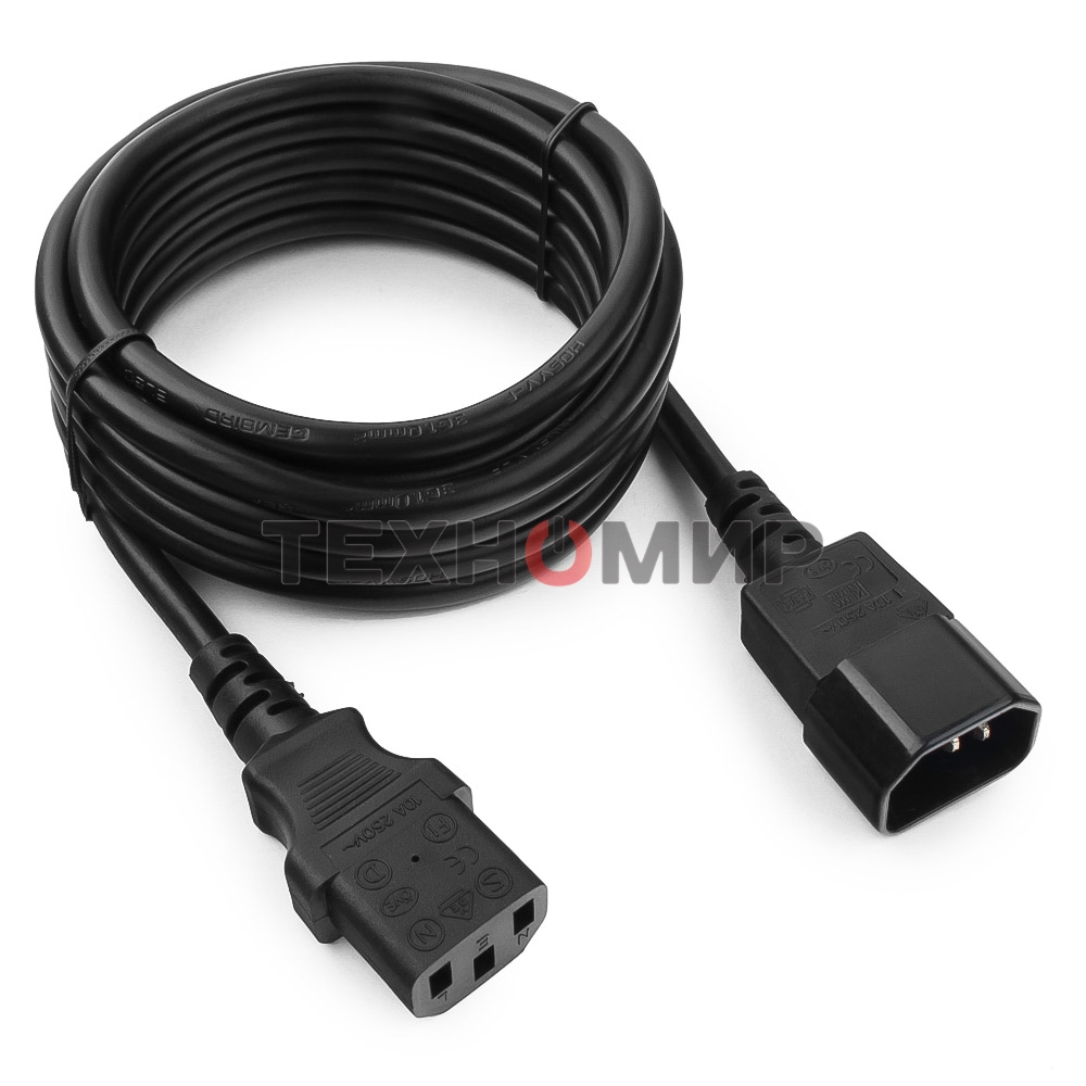 Кабель питания сист.блок-монитор Cablexpert PC-189-1-3M, 3м, C13-C14, 3x1кв.мм., черный, с заземлением