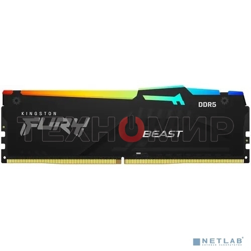 Оперативная память Kingston Fury Beast, DDR5, 32Gb (1x32Gb), 5200MHz, CL40, DIMM, с радиаторами, RGB, черный