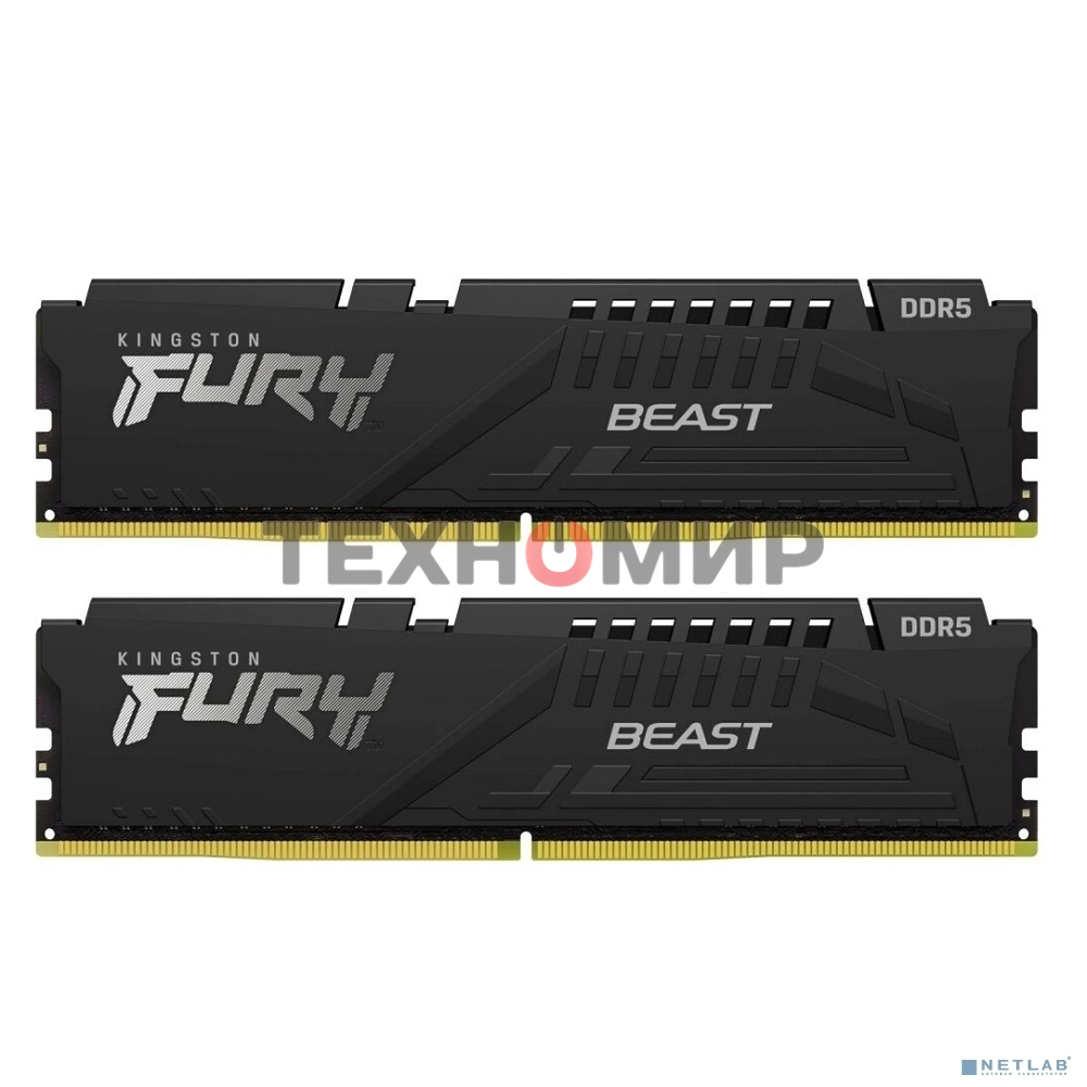 Оперативная память Kingston Fury Beast, DDR5, 32Gb (2x16GB), 6000MHz, CL30, DIMM, с радиатором, черный