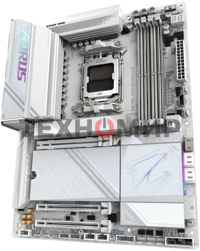 Материнская плата Gigabyte X870E AORUS PRO ICE, AM5, AMD X870E, 4xDDR5, 4xSATA, 4xM.2, 1xPCI-E 5.0 x16, 1xPCI-E 4.0 x4, 1xPCI-E 3.0 x4, 1xHDMI, 2xUSB-C, 1x 2.5Gb LAN, 2xUSB-A 3.2 Gen 2, 3xUSB-A 3.2 Gen 1, 2xUSB-A 2.0, 2x3.5 мм, TOSLINK, 7.1, 2xUSB4, 4xUSB