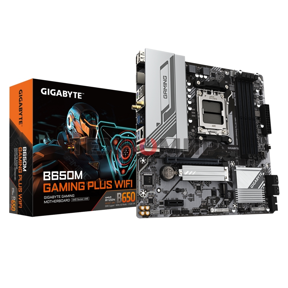 Материнская плата Gigabyte B650M GAMING PLUS WIFI, AM5, AMD B650, 4xDDR5, 4xSATA, 2xM.2, 1xPCIe 4.0 x16, 1xPCIe 3.0 x1, 2xDP, 1xHDMI, 1x2.5Gb LAN, Wi-Fi 6E, Bluetooth 5.3, 1xUSB-C 5Gbps, 5xUSB-A 5Gbps, 6xUSB-A 2.0, 3x3.5 мм, 7.1, mATX