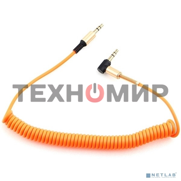 Кабель Cablexpert аудио 90˚ спиральный CCAB-02-35MMLC-1.8MO. 3.5 Jack (M)/3.5 Jack (M), оранжевый, 1.8м, блистер