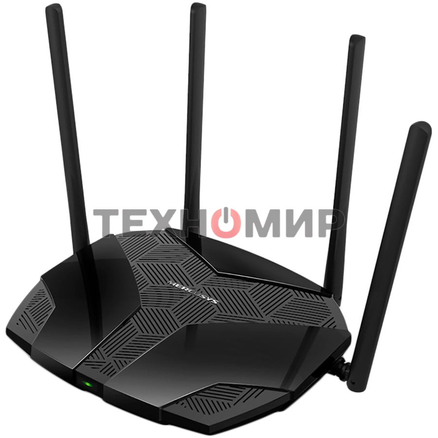 Двухдиапазонный роутер MERCUSYS MR80X AX3000 Wi-Fi 6, до 574 Мбит/с на 2,4 ГГц + до 2402 Мбит/с на 5 ГГц,4 фиксированные внешние антенны, 3 гигабитных порта LAN, 1 гигабитный порт WAN