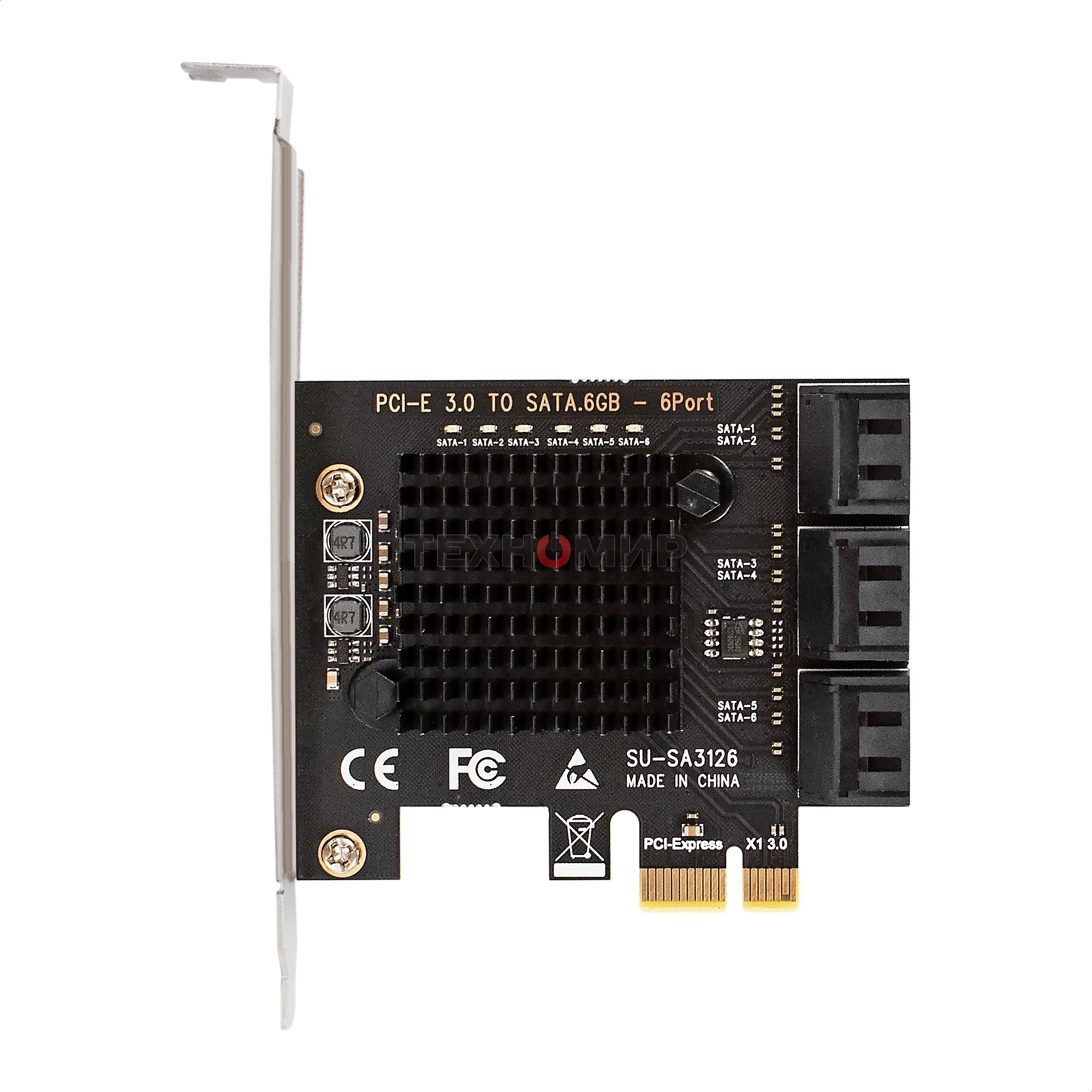 Контроллер ExeGate EXE-516 (PCI-E x4 v3.0, SATA3 6Gb/s, 6 int, ASMedia Chipset ASM1166)