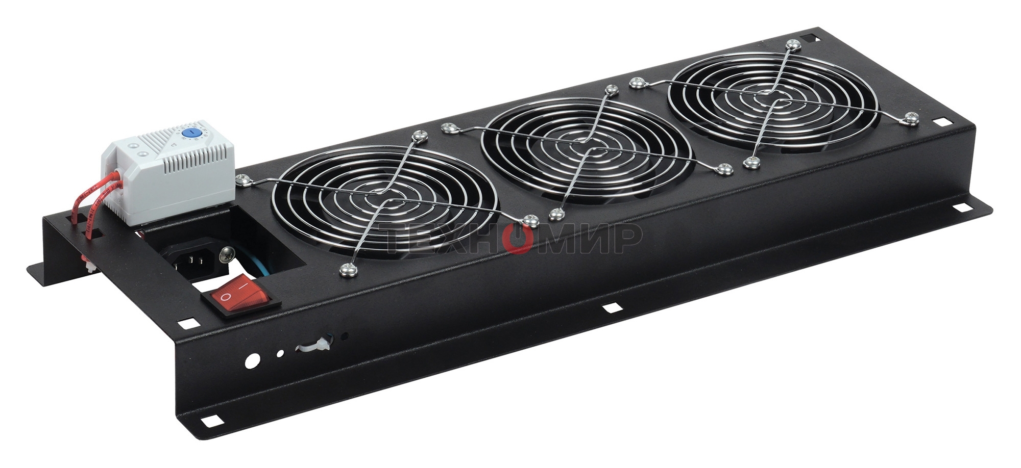 Вентиляторная панель с выключателем и термостатом 3 модуля черная Вентиляторная панель с выключателем и термостатом 3 модуля черная