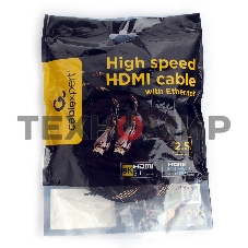 Кабель Cablexpert HDMI CCP-HDMI8К-2.5M, 19M/19M, v2.1, 8К, медь, позол.разъемы, экран, оплетка, 2.5м, черный, пакет
