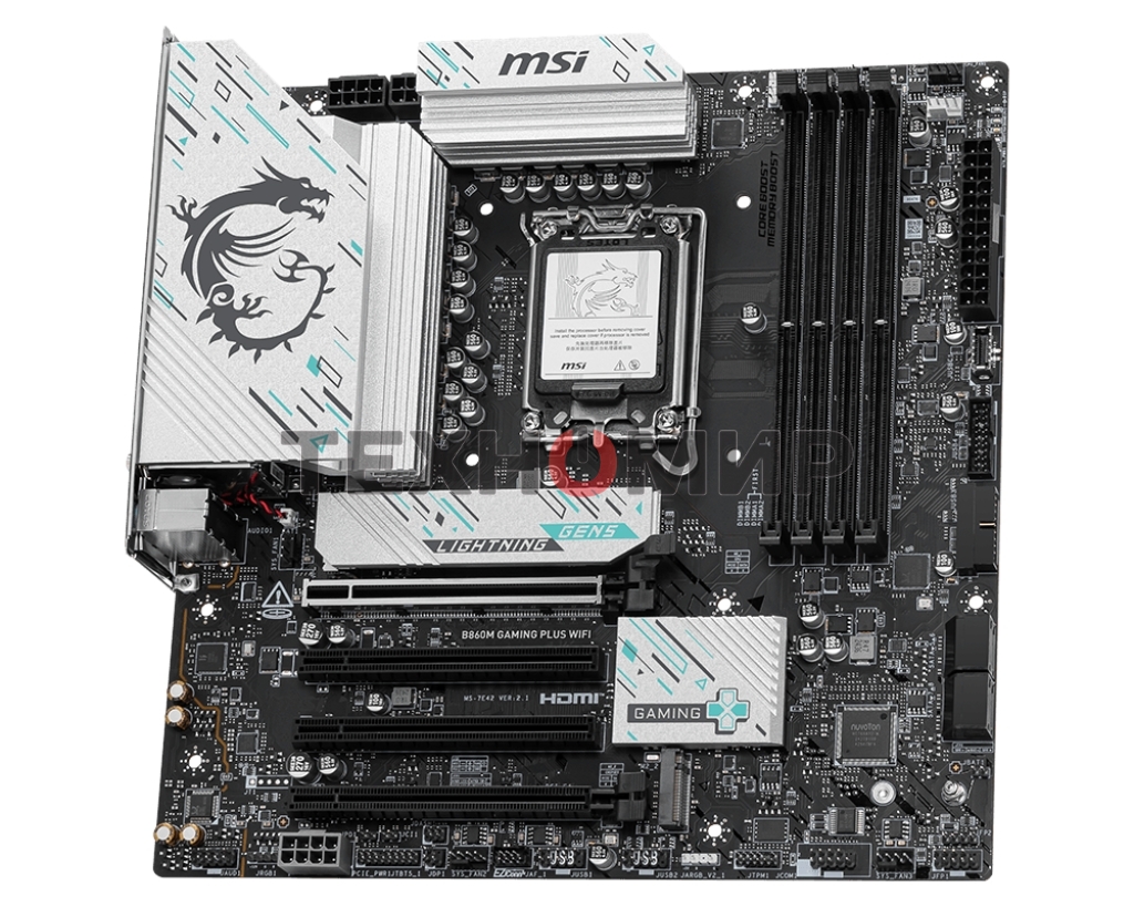 Материнская плата MSI B860M GAMING PLUS WIFI, LGA 1851, Intel B860, 4xDDR5, 4xSATA, 3xM.2, 1xPCIe 4.0 x4, 1xPCIe 5.0 x16, 1xDP, 1xHDMI, 1xUSB-C, 1x 5Gb LAN, 3xUSB-A 2.0, 2xUSB-A 3.2 Gen 1, 1xUSB 3.2 Gen 2, 7.1, 3x3.5 мм, mATX