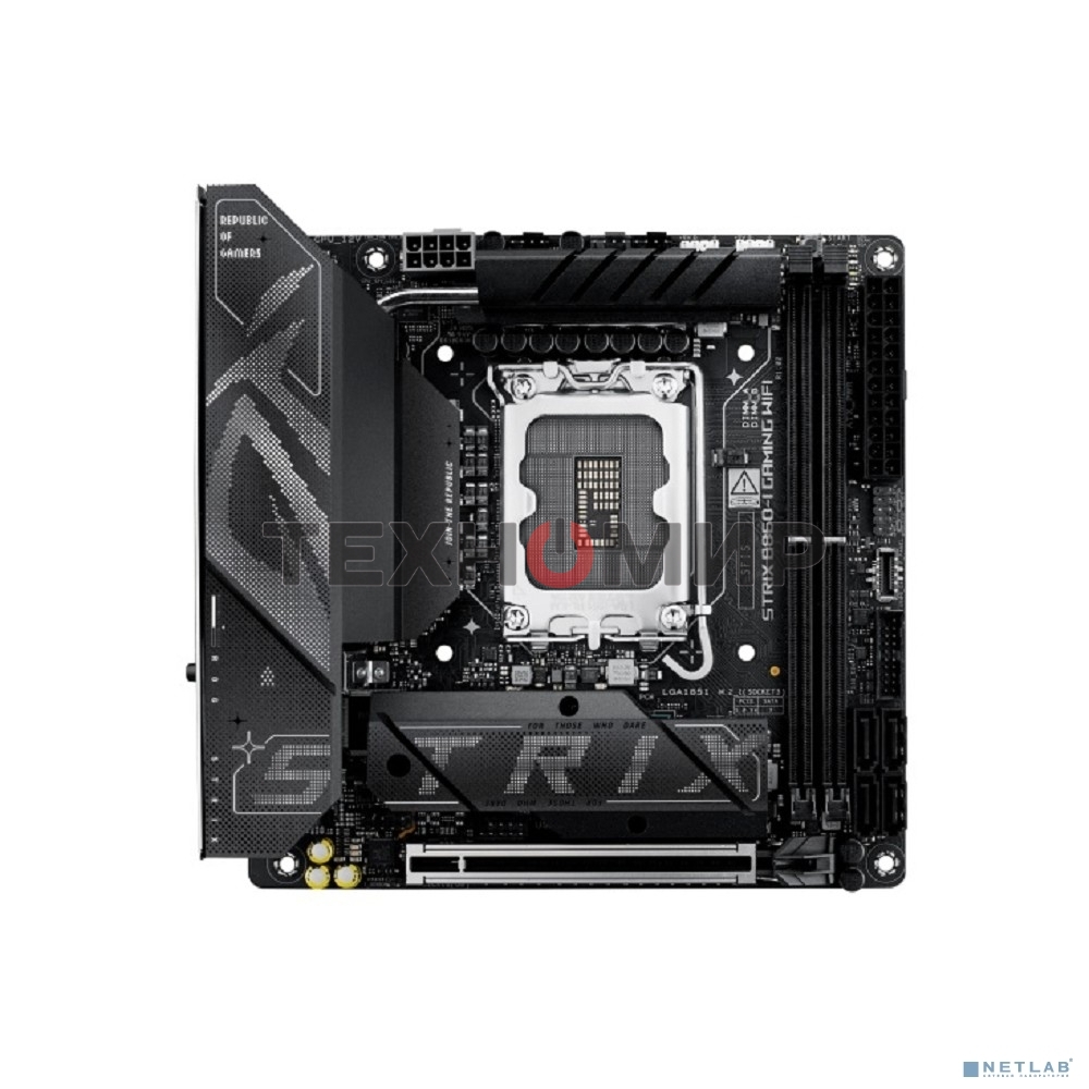 Материнская плата ASUS ROG STRIX B860-I GAMING WIFI, LGA1851, Intel B860, 2xDDR5, 4xSATA, 2xM.2, 1xPCIe 5.0 x16, 1xDP, 1xHDMI, 1xThunderbolt 4, 1x2.5Gb LAN, Wi-Fi 7, 2xUSB 2.0, 3xUSB 3.2 Gen 1, 1xUSB 3.2 Gen 2, 1xUSB 3.2 Gen 2x2, 1xUSB-C, 1xS/PDIF, 2x3.5 