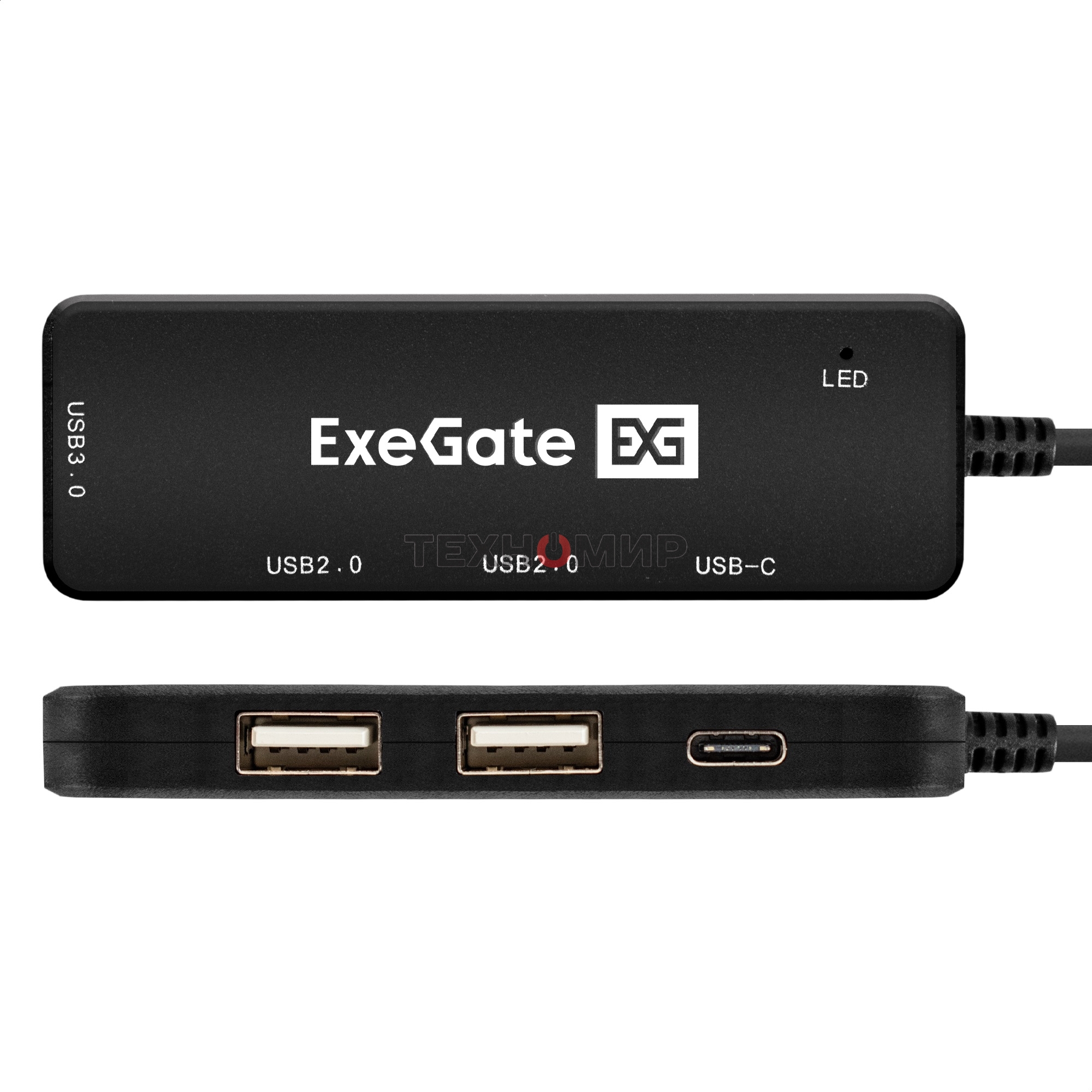 USB-концентратор 4-в-1 ExeGate DUB-211C (кабель-адаптер USB3.0 Type-C --> 2xUSB2.0, 1xUSB3.0 (5Gb/s), Type-C DATA (480MB/s), Plug&Play, черный)