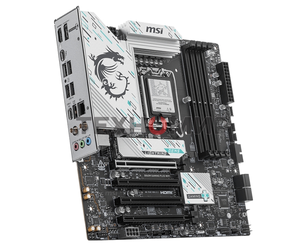 Материнская плата MSI B860M GAMING PLUS WIFI, LGA 1851, Intel B860, 4xDDR5, 4xSATA, 3xM.2, 1xPCIe 4.0 x4, 1xPCIe 5.0 x16, 1xDP, 1xHDMI, 1xUSB-C, 1x 5Gb LAN, 3xUSB-A 2.0, 2xUSB-A 3.2 Gen 1, 1xUSB 3.2 Gen 2, 7.1, 3x3.5 мм, mATX